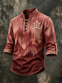 Men's Three Cross Mountain Forest Gradient Lace Up Western Shirt