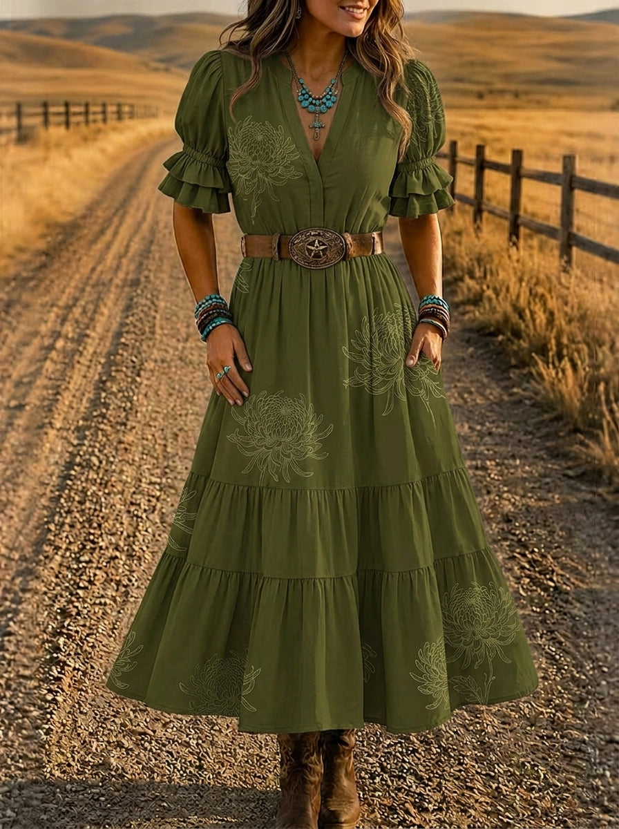 Women's Western Boho Floral Tie-Dye Printed Dress