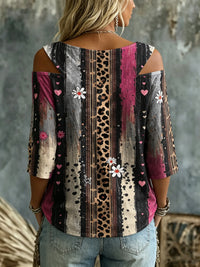 Women's Leopard & Daisy Print Cold Shoulder Blouse
